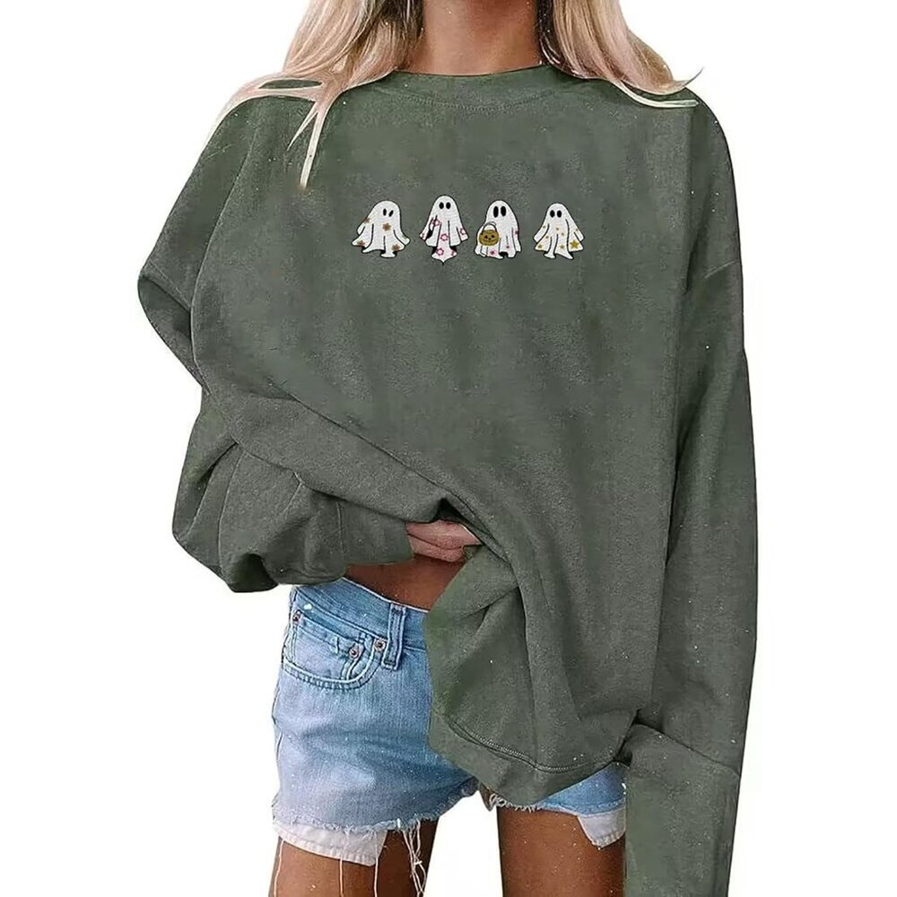 Halloween Ghost Sweater Oversized Pullover Casual Fall Women